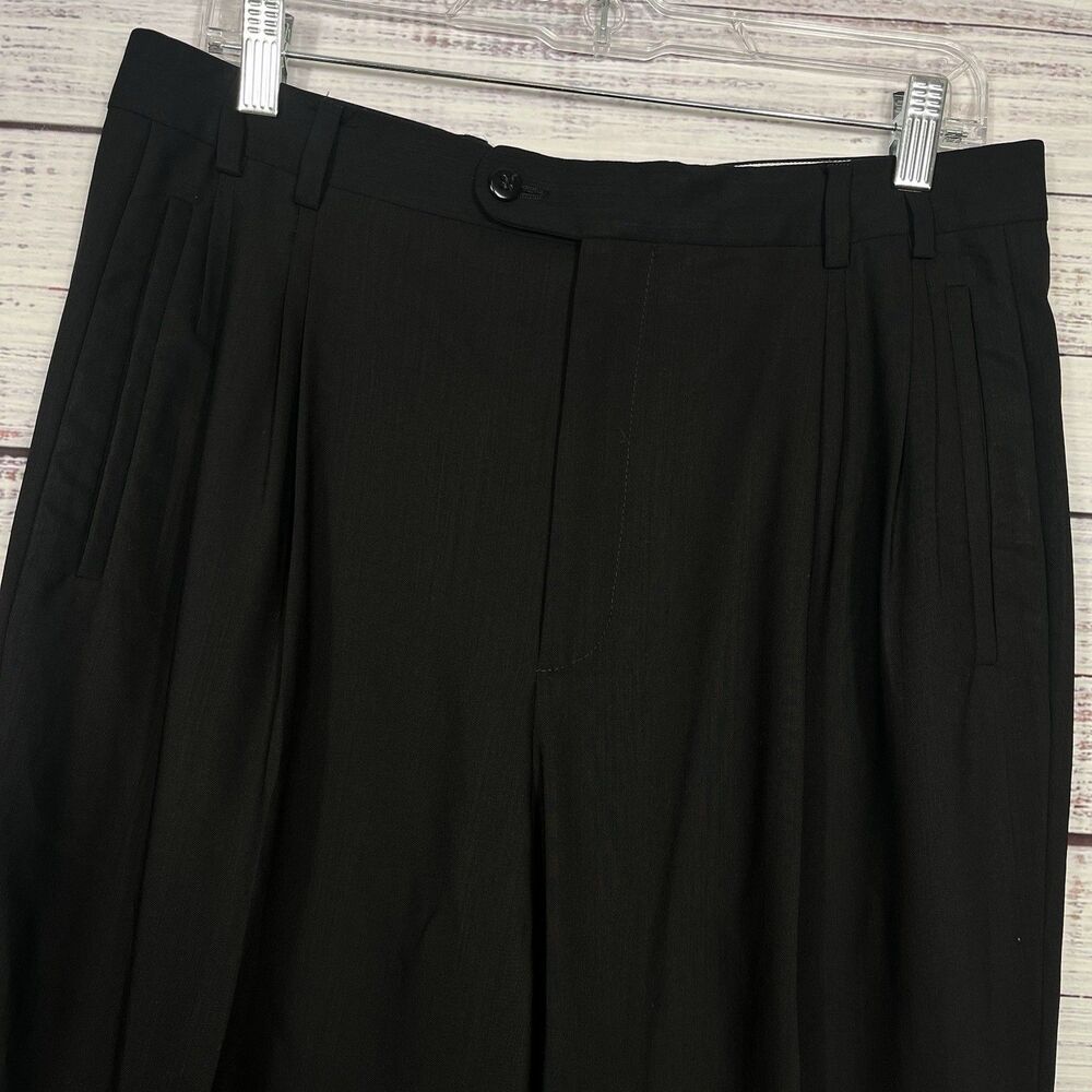 Zanella Pants 32x30 Black Jesse Wool Pleated Trousers Cuff Preppy Italian READ